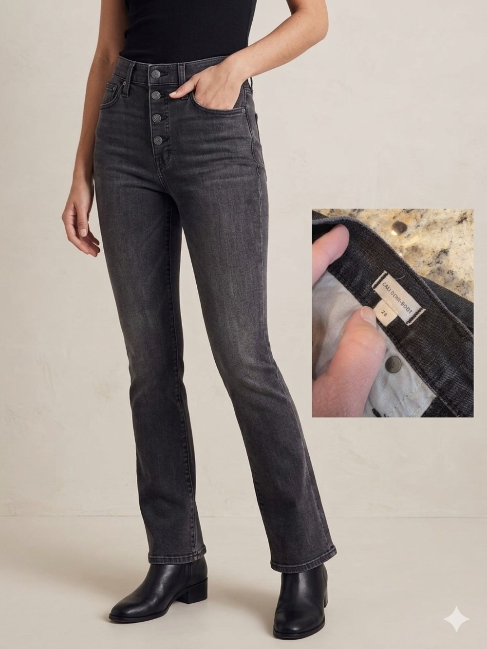Madewell Cali Demi-Boot - Washed Black - Sz 26